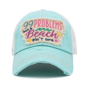 NWT Womens Beach Cap Hat 99 Problems But Beach Aint.. Distressed Vintage Style